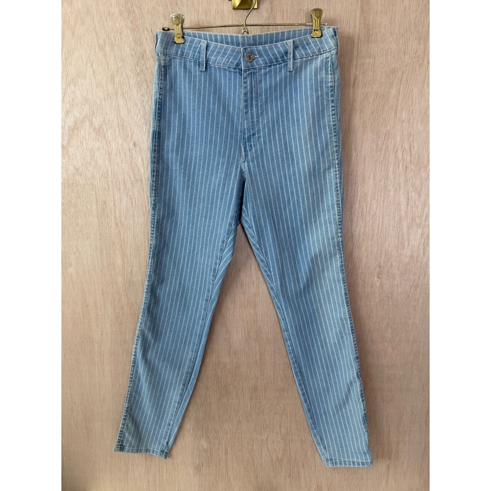 &denim H&M Blue White Striped Skinny Ankle High Waist Jeans Size 29